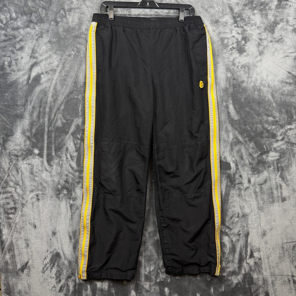 Old Navy Track Pants Mens XXL Black Yellow Grey Side Stripe Nylon Windbreaker